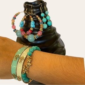 Delta Gamma 5 pc ANCHOR  & HOPE BRACELETS TURQUOISE &‎ MULTICOLOR HOOP EARRINGS